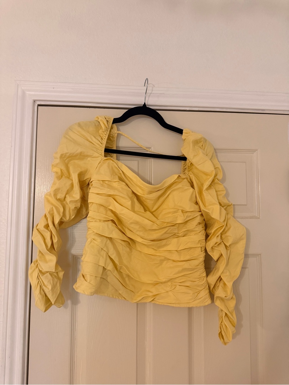Reformation Yellow Ruched Puff-Sleeve Blouse